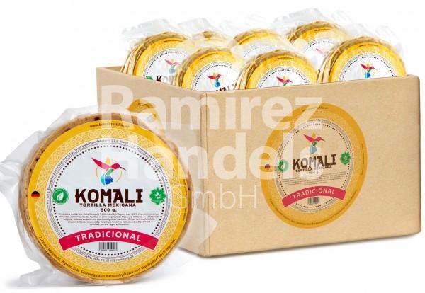 Tortillas de Maiz Nixtamalizadas TRADICIONAL Komali 15 cm 10 kg (20 piezas de 500 g)