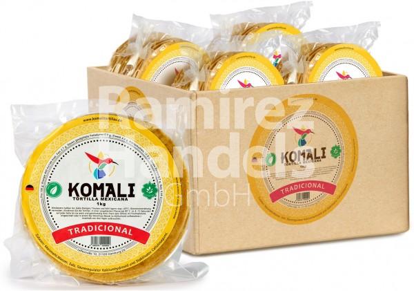 Tortillas de Maiz Nixtamalizadas TRADICIONAL Komali 15 cm 10 kg (10 Paquetes de 1 kg c/u)