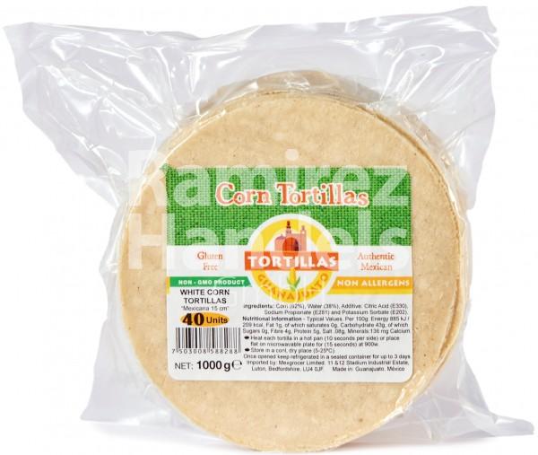 Weiße Maistortillas Guanajuato 15 cm (40 St.) 1 kg (MHD 28 DEZ 2023)