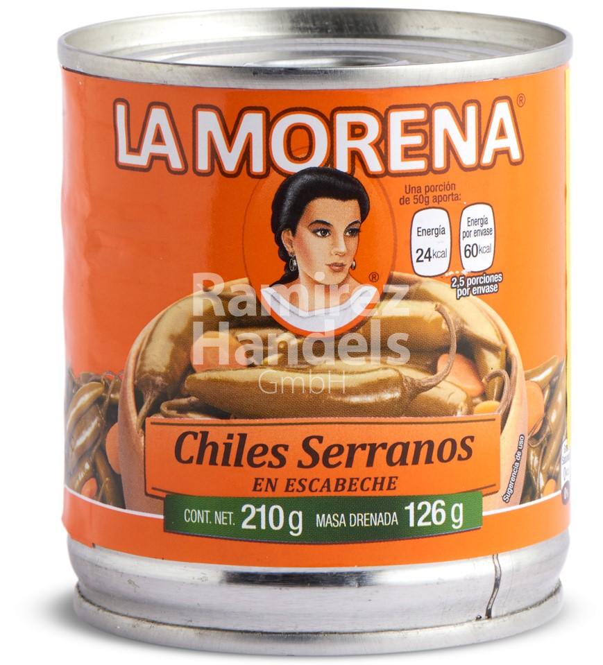 Chili Serrano ganze Schote LA MORENA 210 g (MHD 01 JAN 2026) | Mexhaus
