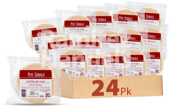Tortillas de Maiz Artesanales 12 cm PEPE COMALA 30 pzas. CAJA con 24 paquetes (CAD 15 OCT 2023)