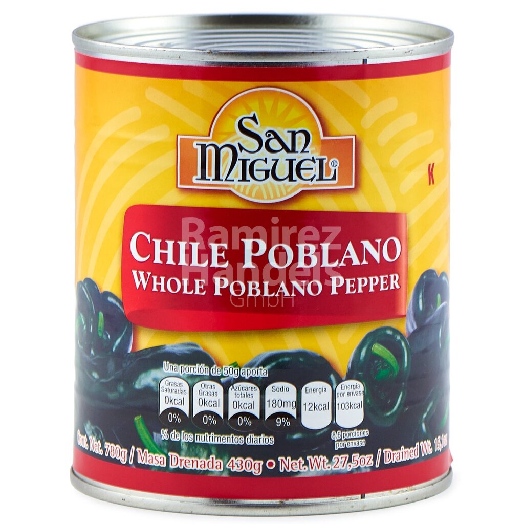 [MX0092] Chili poblano whole pod SAN MIGUEL 780 g [