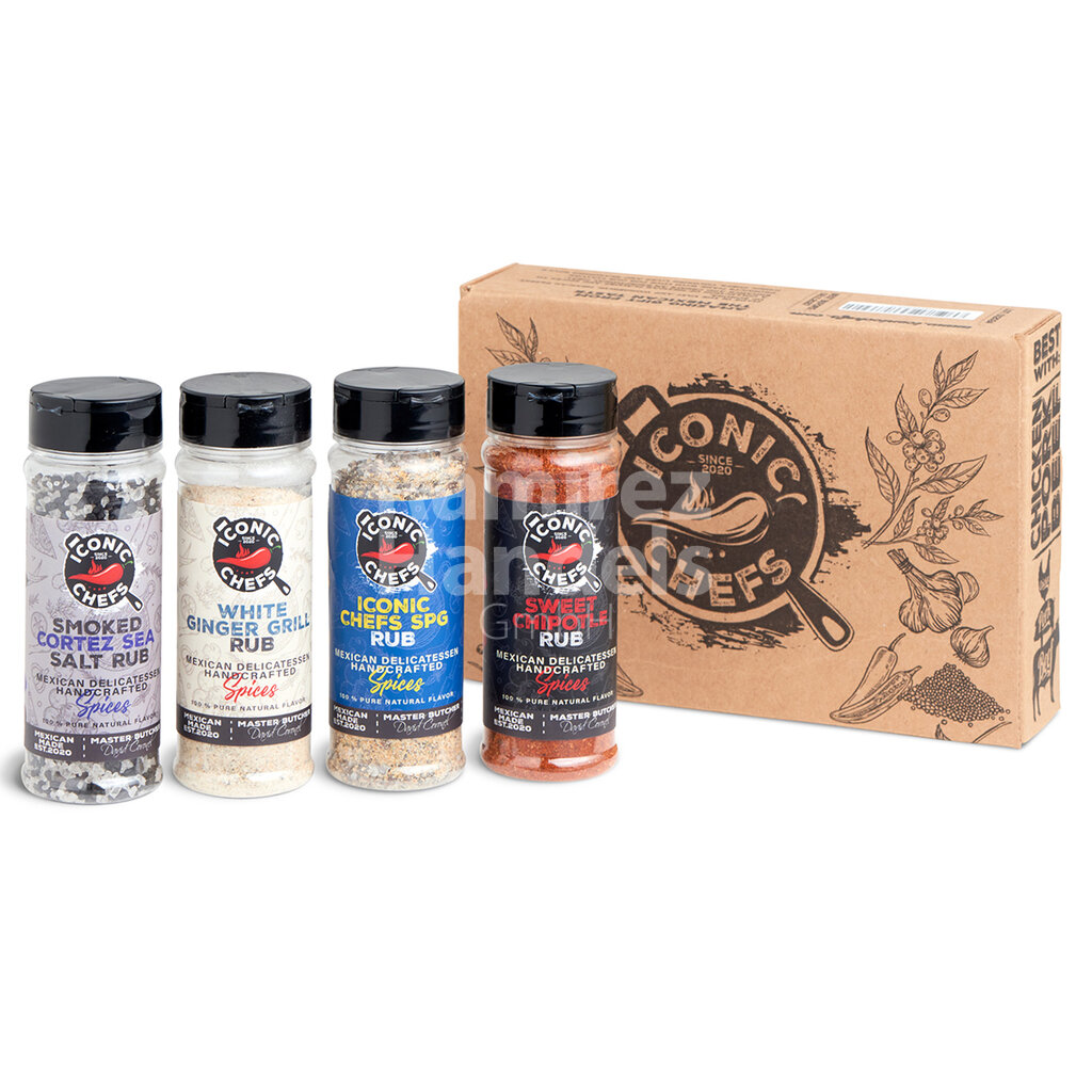[MX2275] Mexikanisches Mildes BBQ Rub Gewürze Set ICONIC CHEFS 4 Pzas 65 g c/u