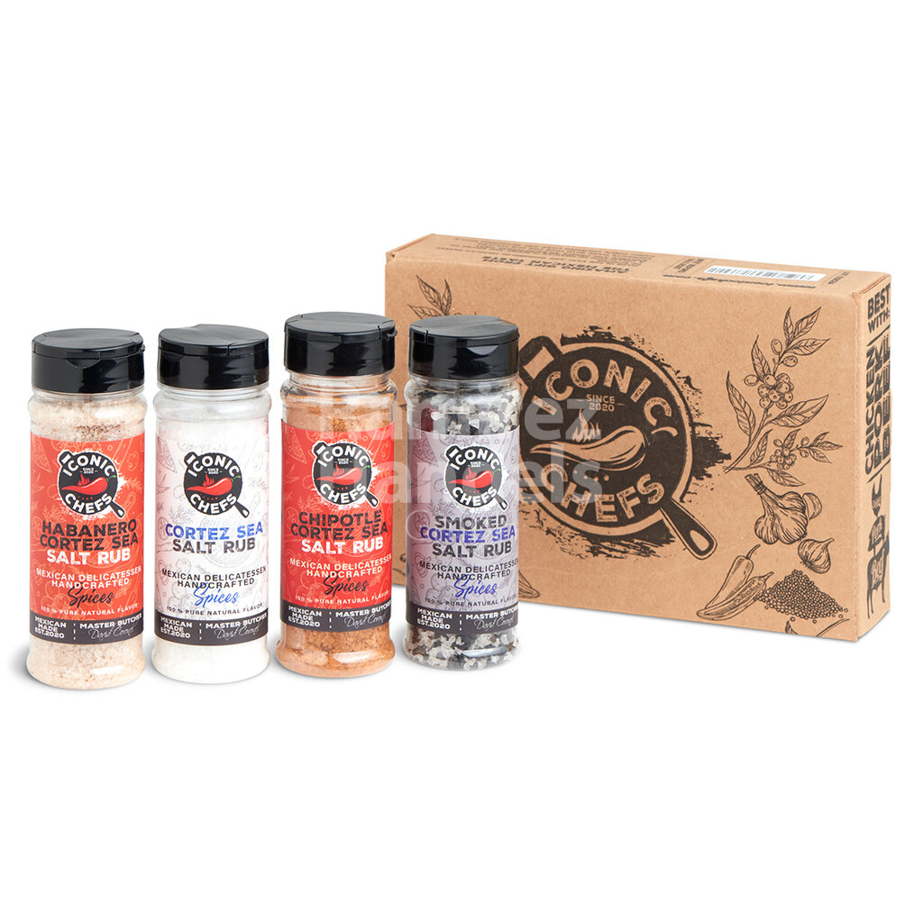 [MX2279] Gourmet Salz Gewürze Geschenkset ICONIC CHEFS 4 Pzas 65 g c/u