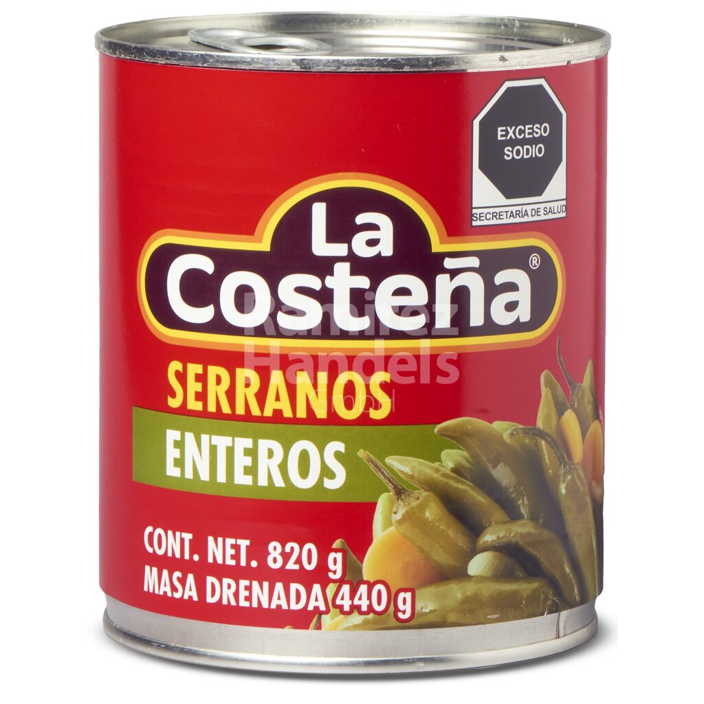 Chili Serrano entero La Costena 800 g