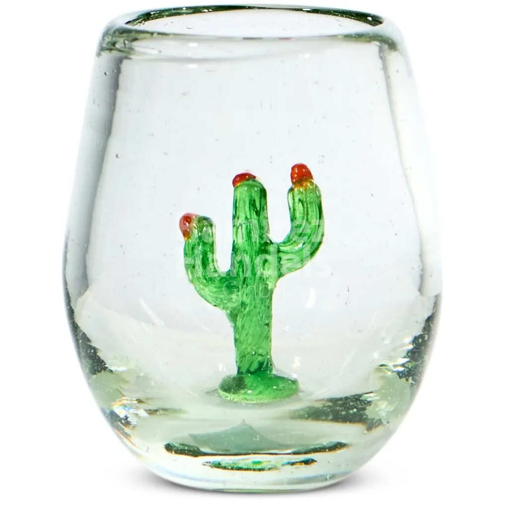 Vaso Tequilero de vidrio soplado CACTUS SIN ORILLA